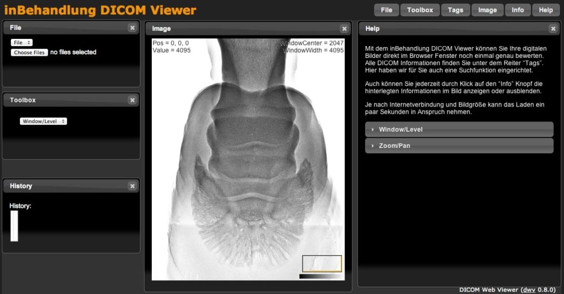 Integrierter DICOM Viewer, Tierarztsoftware inBehandlung