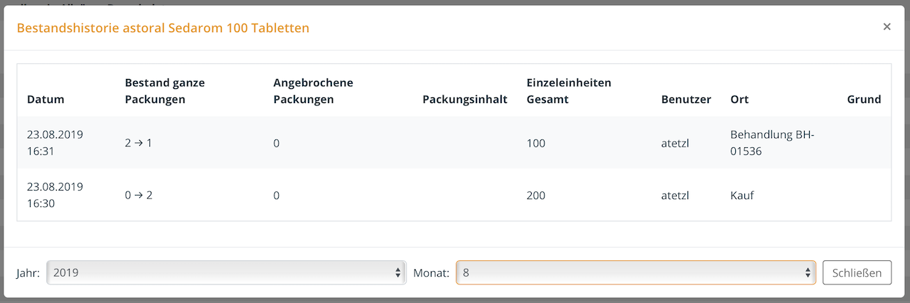 Bestandshistorie detailliert nachverfolgen, Tierarztsoftware inBehandlung Bestandshistorie detailliert nachverfolgen, Tierarztsoftware inBehandlung