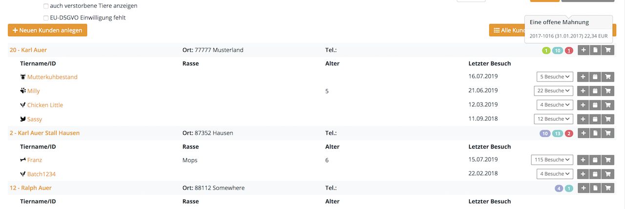 Tracking Offene Rechnungen, Tierarztsoftware inBehandlung Tracking Offene Rechnungen, Tierarztsoftware inBehandlung