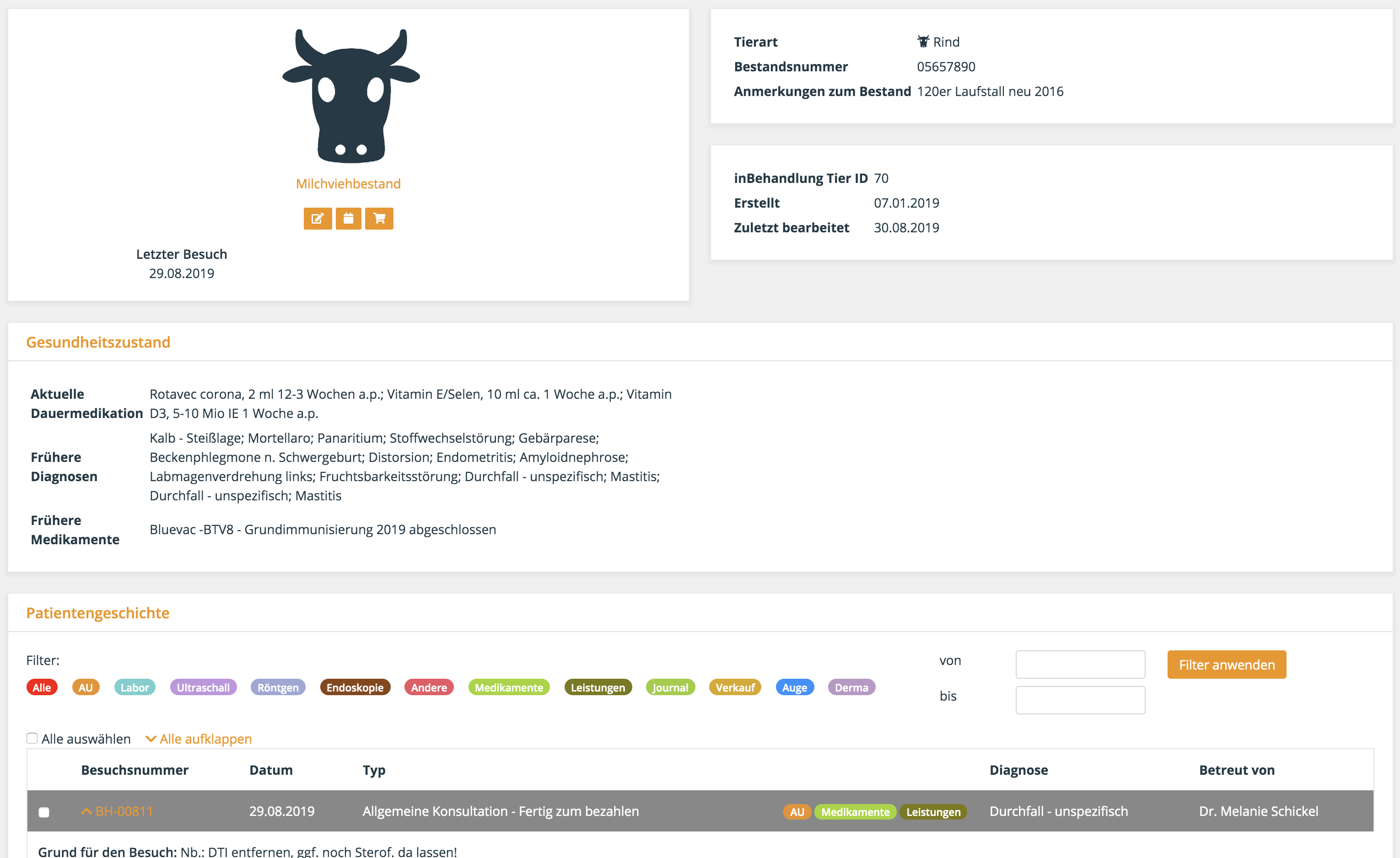 Benutzeroberfläche Tierarztsoftware inBehandlung Benutzeroberfläche Tierarztsoftware inBehandlung