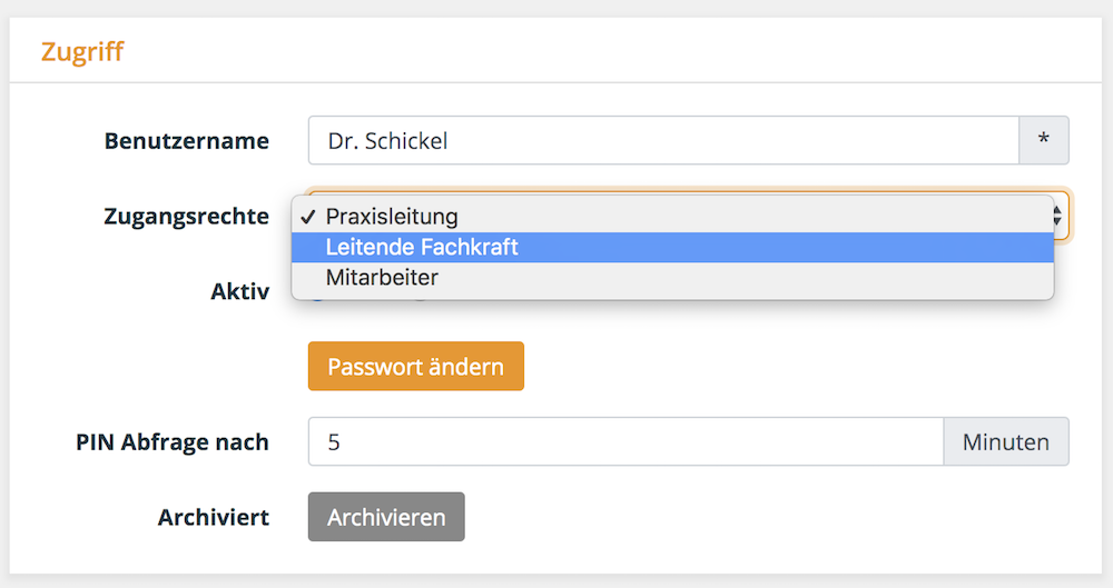 Zugangsrechte, Tierarztsoftware inBehandlung