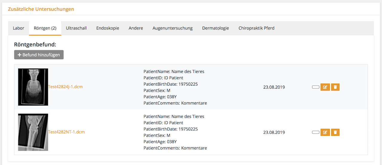 Hinterlegen von Dateien und Bildern in allen gängigen Formaten, auch DICOM, Tierarztsoftware inBehandlung