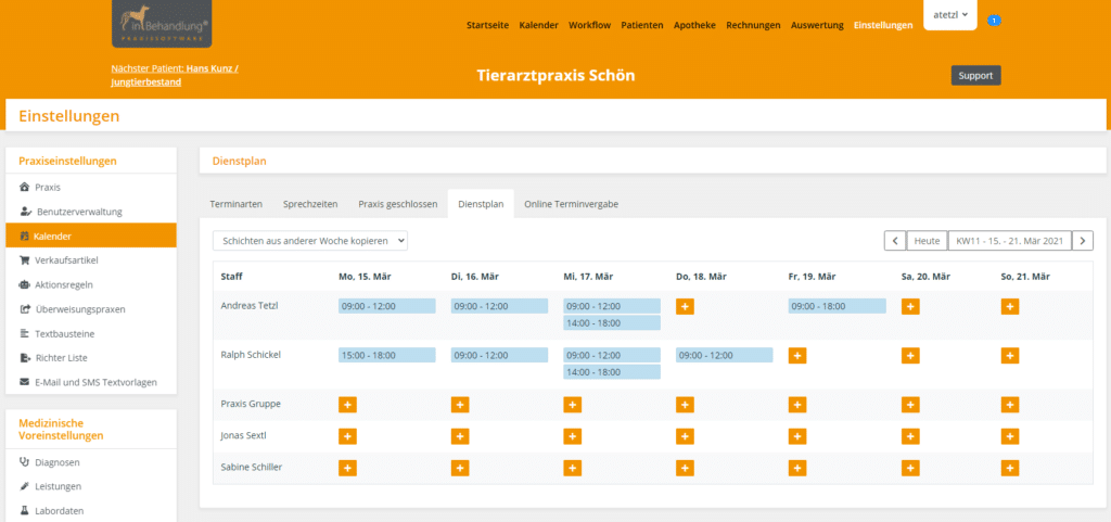 inBehandlung Dienstplan