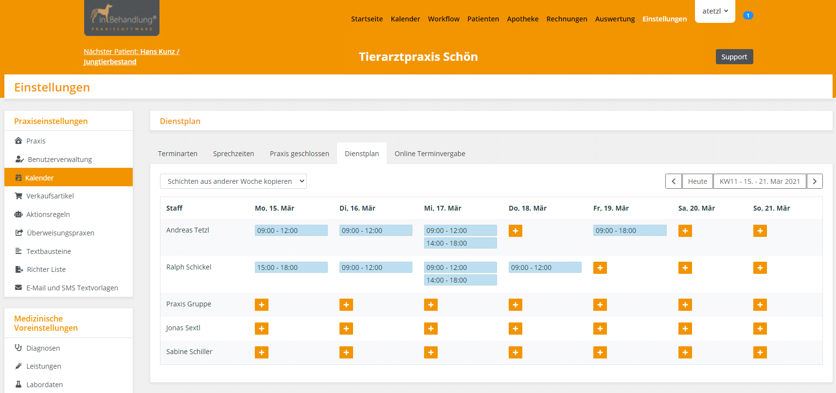 inBehandlung Dienstplan