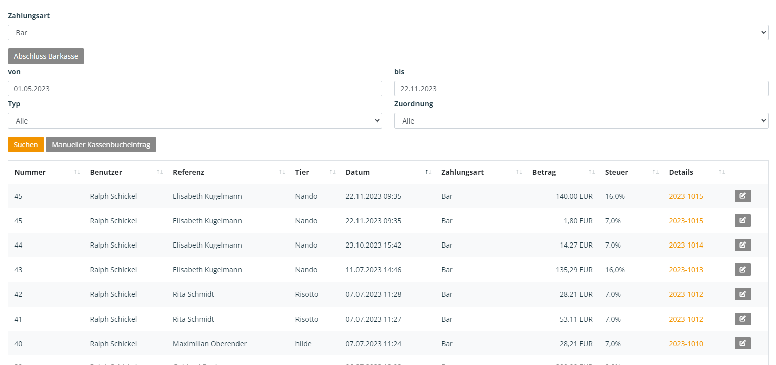 Kassenbuchführung GoBD konform, Tierarztsoftware inBehandlung