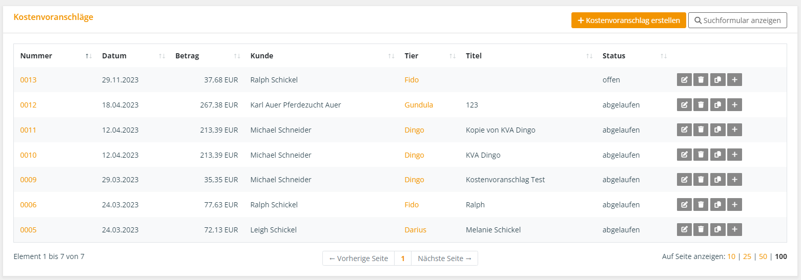 Kostenvoranschläge in Besuch/Rechnung umwandeln - inBehandlung Tierarztsoftware