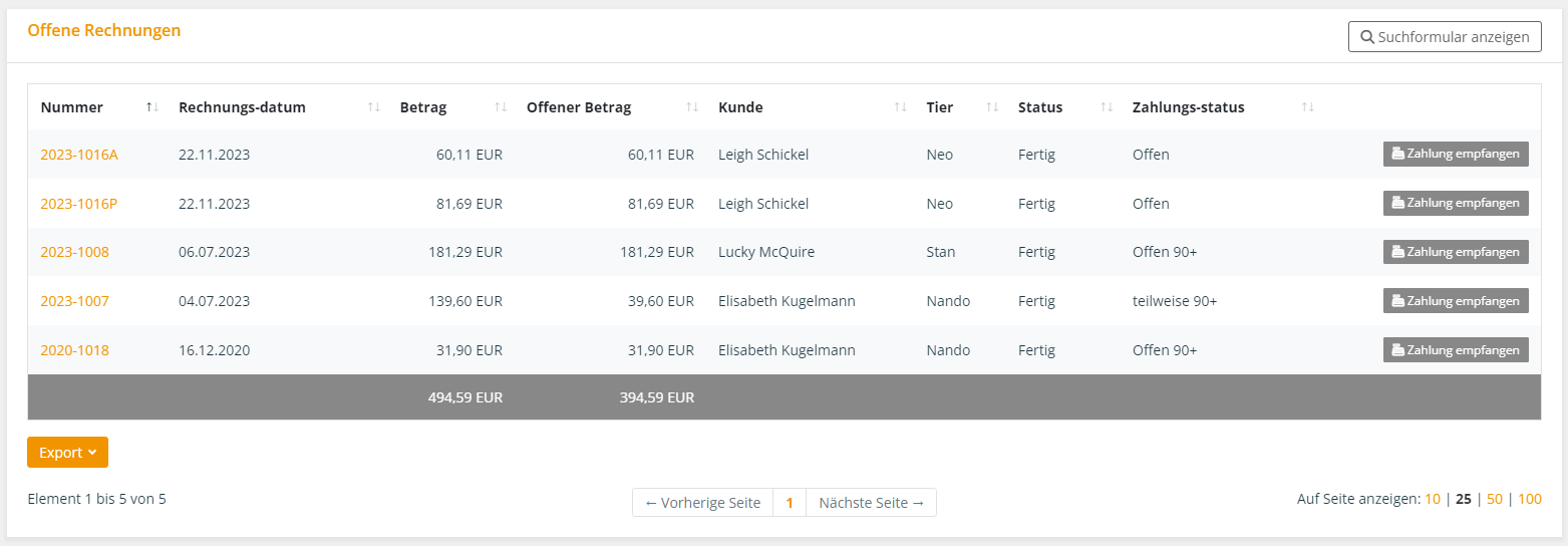 Sonder-Abrechnungseinstellungen, Tierarztsoftware inBehandlung