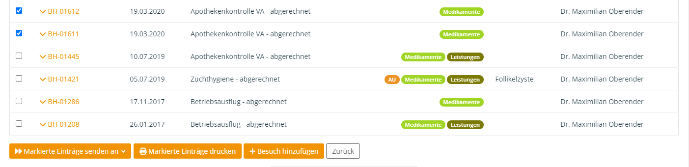 Patientenhistorie Tierarztsoftware inBehandlung