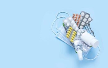 Set,Basket,Pills,On,A,Blue,Background.,Healthcare.,Flatly.