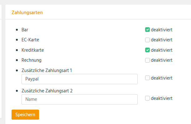 Zahlungsarten deaktivieren