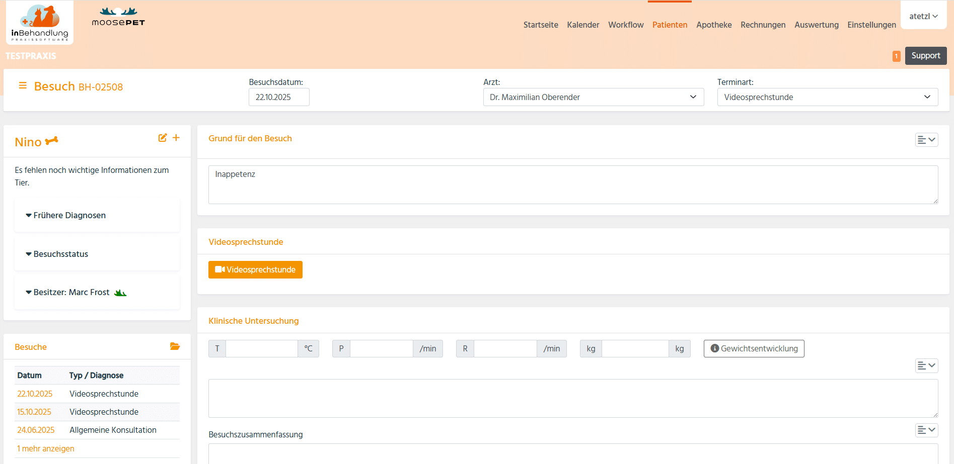 Screenshot 2026 03 18 141447 Videosprechstunde integriert in Tierarztsoftware inBehandlung