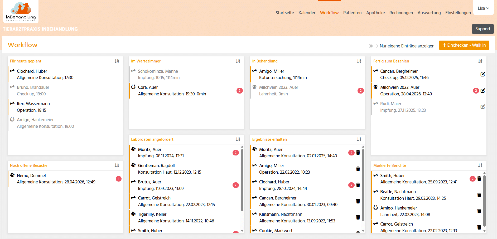 Nutztier Praxissoftware Workflow